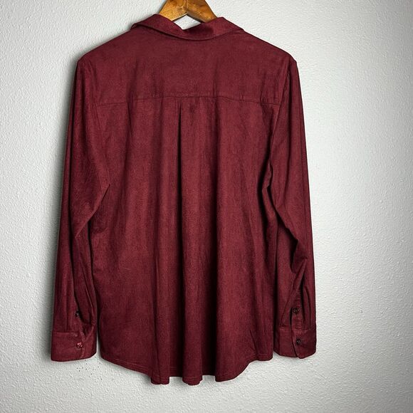 Chico's Everyday Faux-Suede Button-Front Shirt Size 2 (12/14) Burgundy Career - Picture 3 of 9